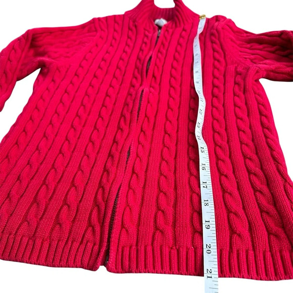 L. L. Bean Red Cable Knit Zip Up Sweater Jacket Women’s Size Small Item 243978 - Picture 4 of 7